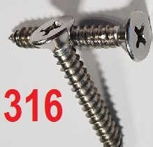 Countersunk Self Tapper Screws Phillips Head grade 316 Stainless Steel